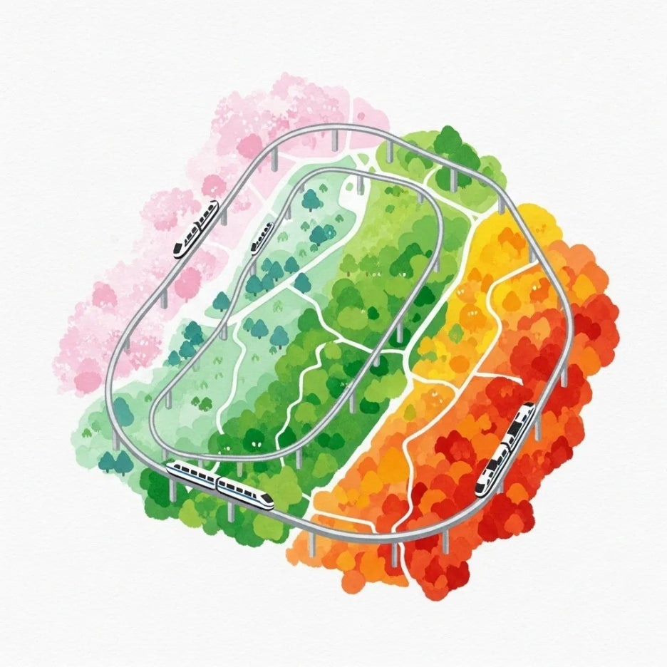 화담숲 모노레일의 다양한 구간을 보여주는 그림