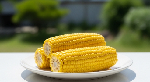 초당옥수수를 삶은 후 담백하게 플레이팅해 놓은 모습