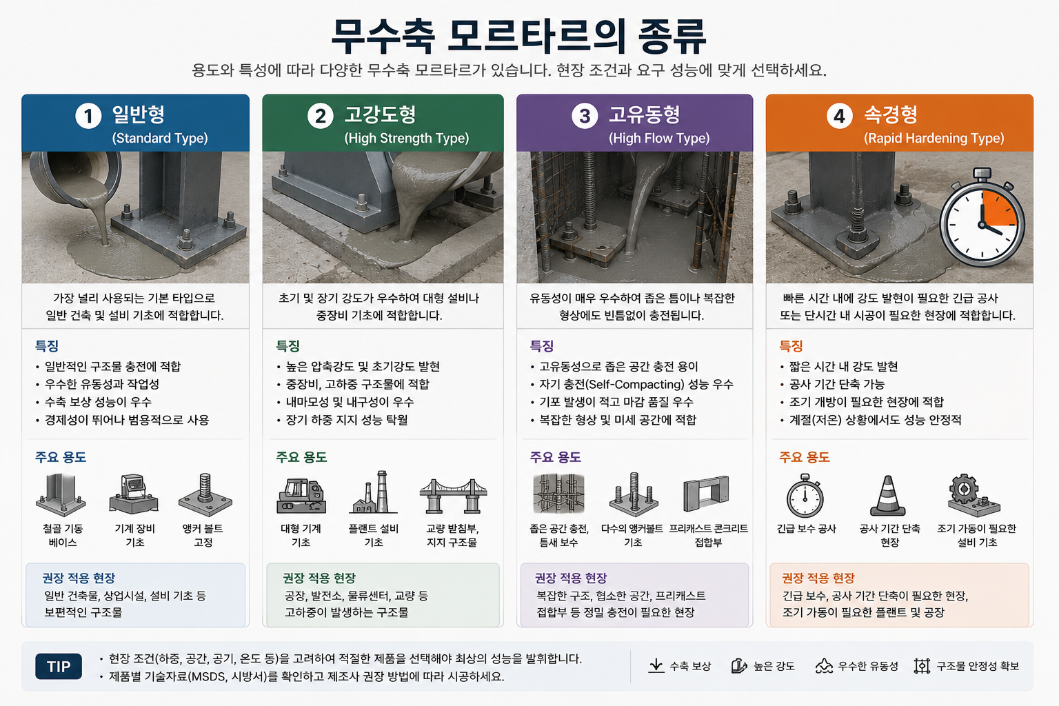 무수축 모르타르의 종류