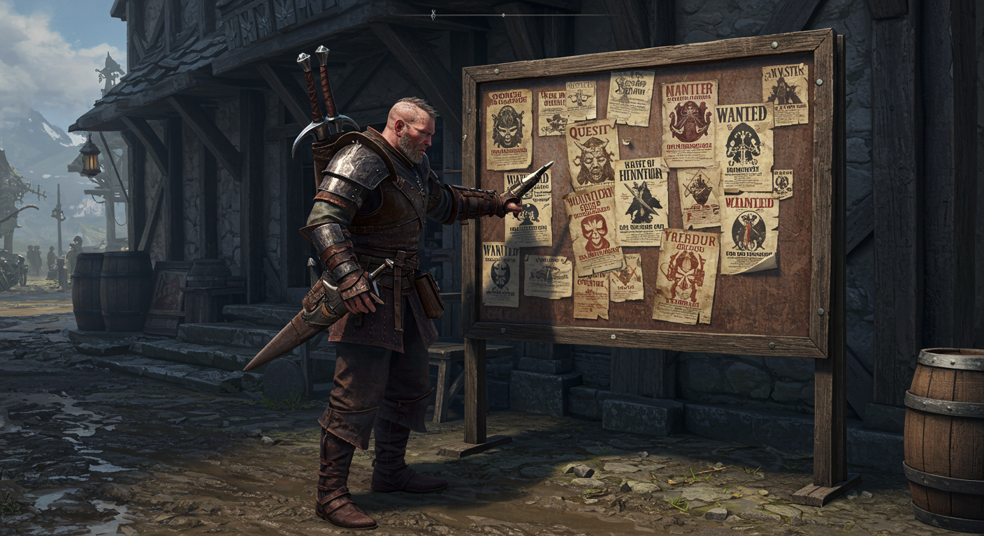 마을 게시판에서 일거리를 찾는 현실적인 용병