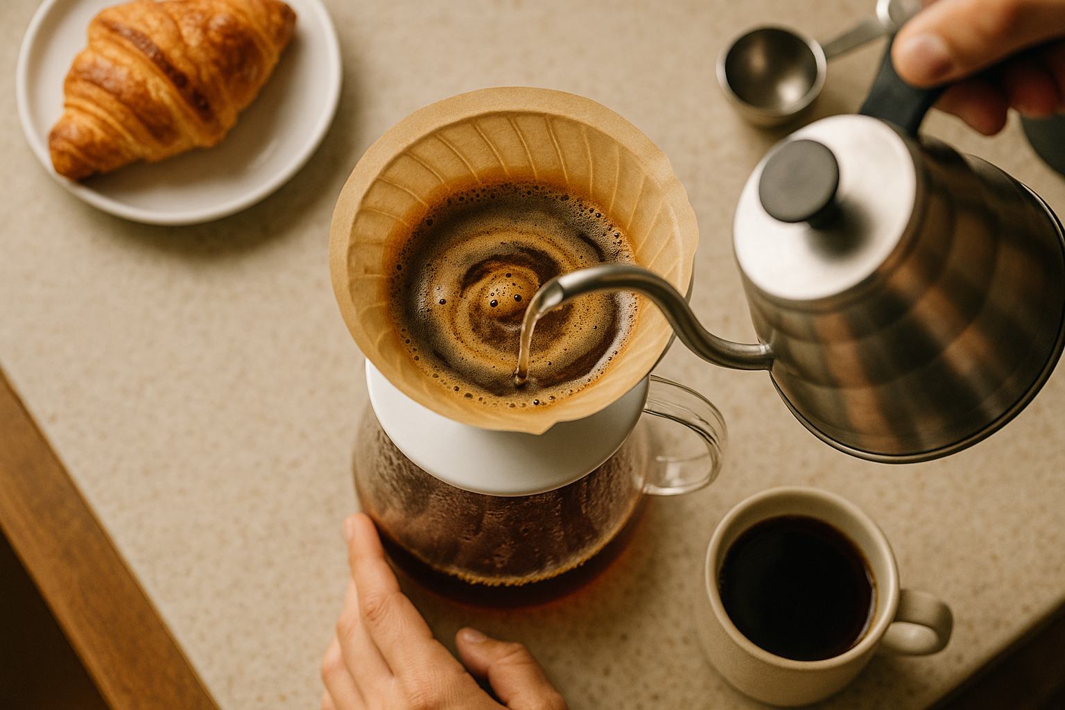 V60 드리퍼로 4:6 레시피 커피 추출하는 모습