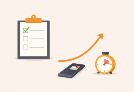 집중력을 높이기 위해 깔끔한 작업 환경에서 몰입하는 모습을 표현한 단순 일러스트 이미지