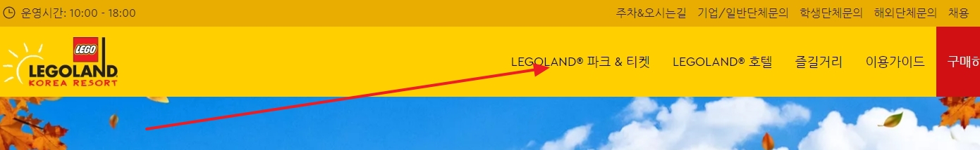 홈페이지에서 티켓 정보를 확인하는 메뉴 위치