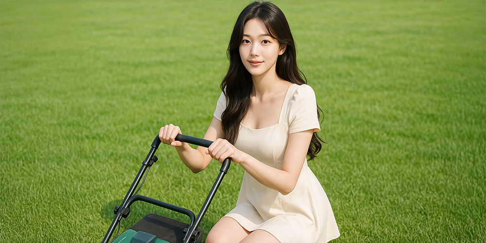 잔디를 깎고 있는 사람