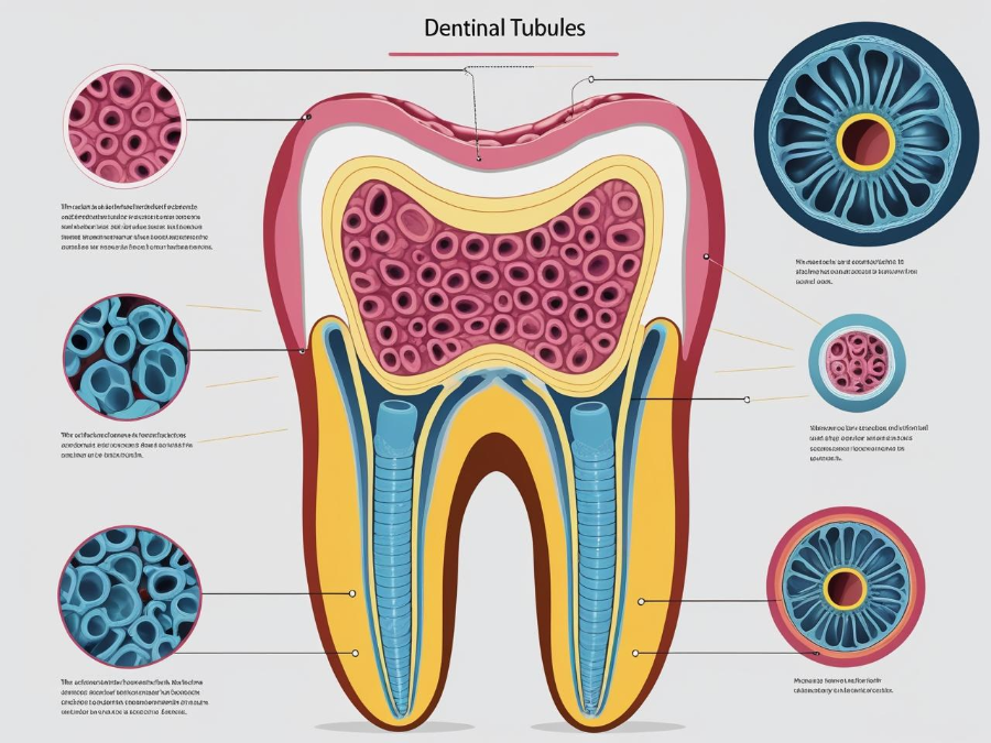 상아세관 구조를 보여주는 치아 단면 인포그래픽