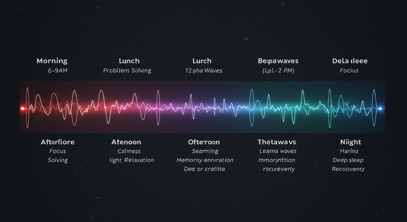하루 시간대별 뇌파 청취 스케줄을 보여주는 타임라인 그래픽
