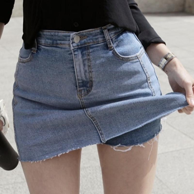 슬림 스판 데님스커트 미니 청치마 치마바지