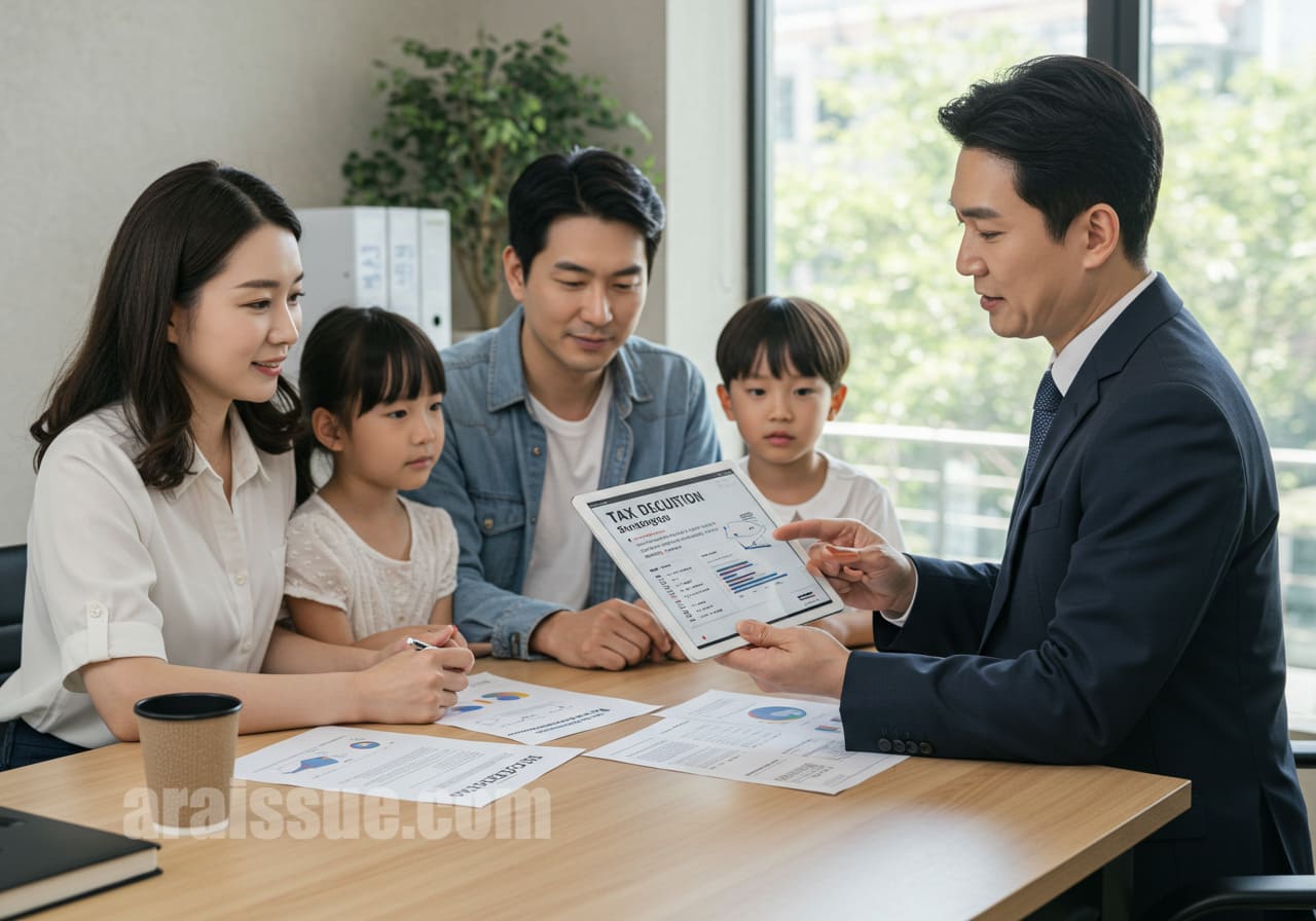 세금 감면 팁을 설명하는 재정 상담사