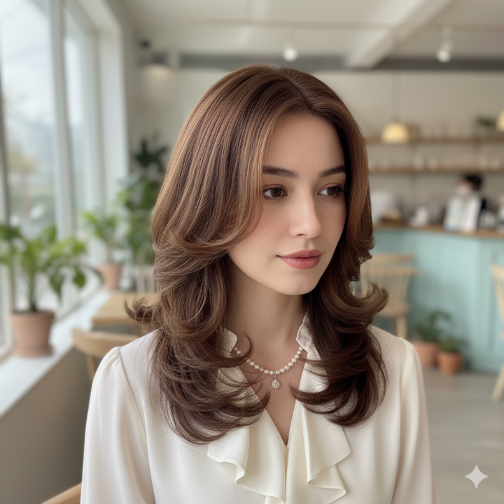 자연스러운 컬이 들어간 풍성한 느낌의 레이어드 컷