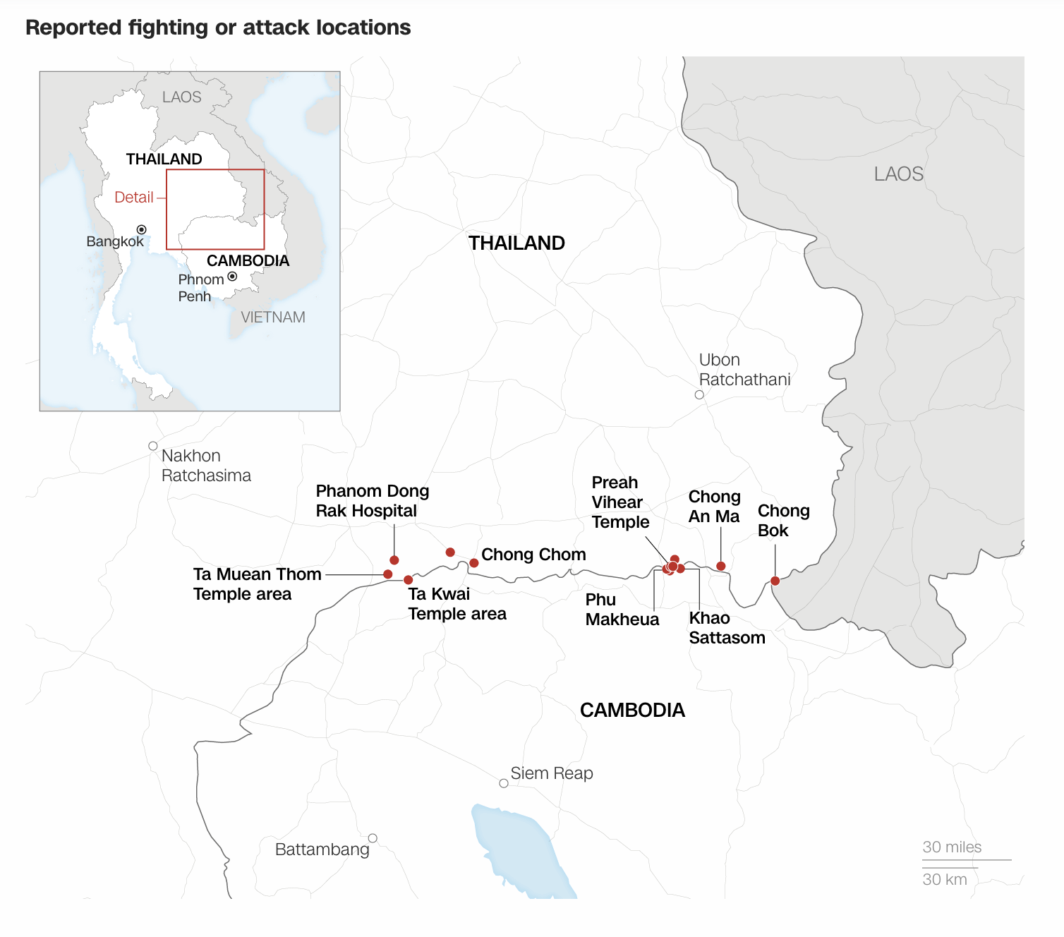 태국과 캄보디아 분쟁지역 지도