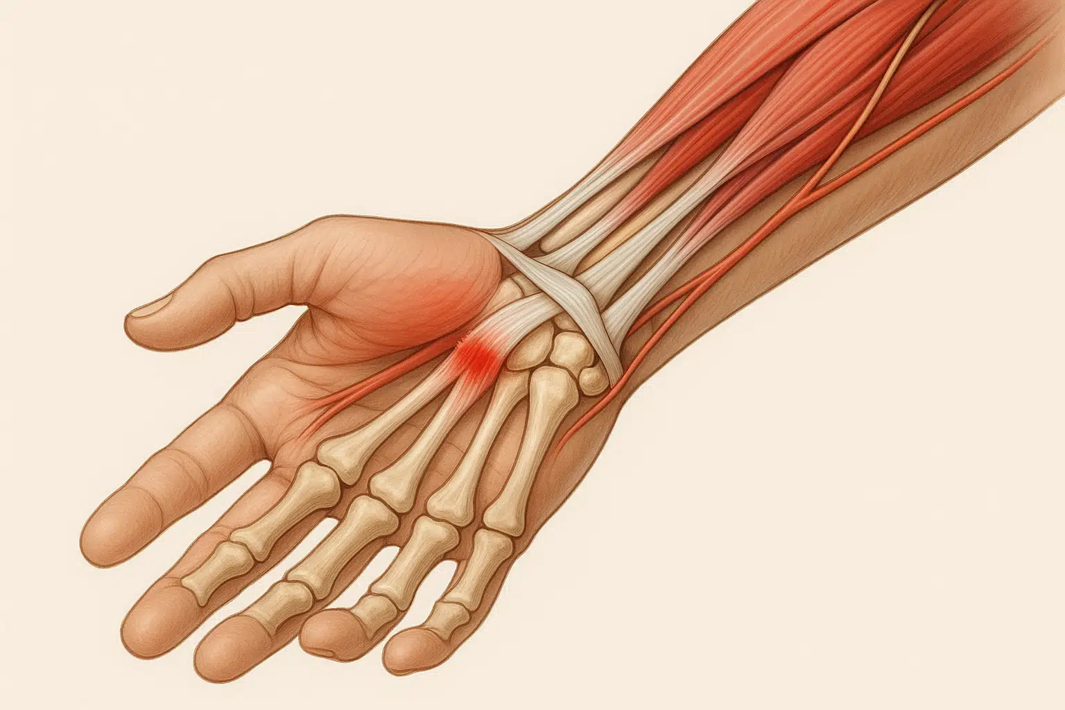 손목 힘줄과 인대가 미세 손상을 입는 모습