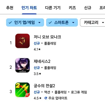 구글 플레이 스토어 인기 차트