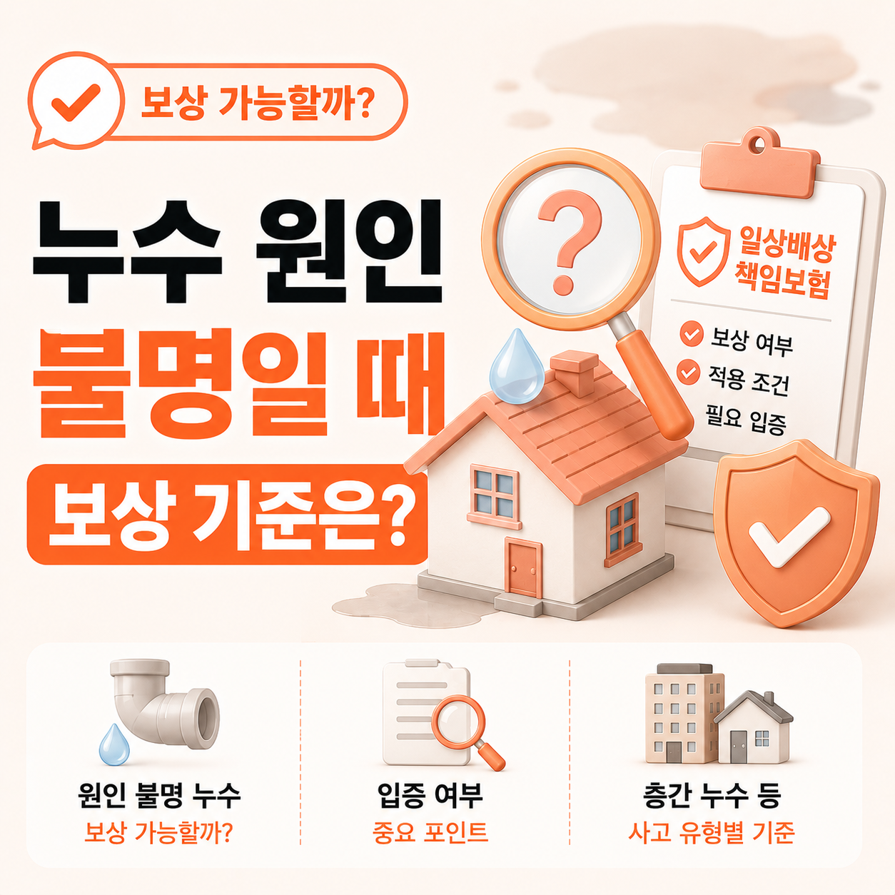 누수 원인을 알 수 없을 때 일상배상책임보험 보상 가능 여부