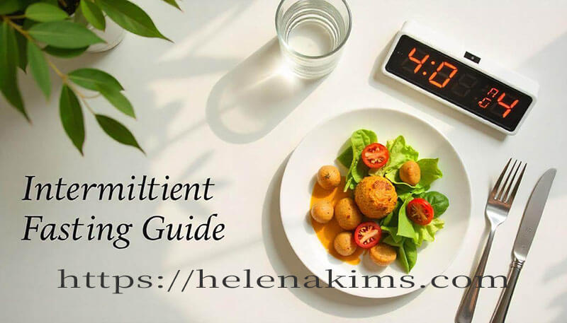 디지털 시계와 건강한 작은 식사 연어, 아보카도, 채소가 담긴 접시, 옆에 식기가 놓인 물 한 잔.