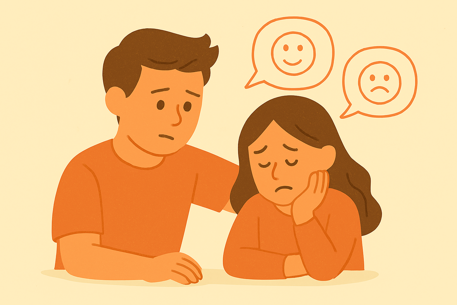 형제가 서로의 감정을 공감하며 따뜻하게 대화하는 모습