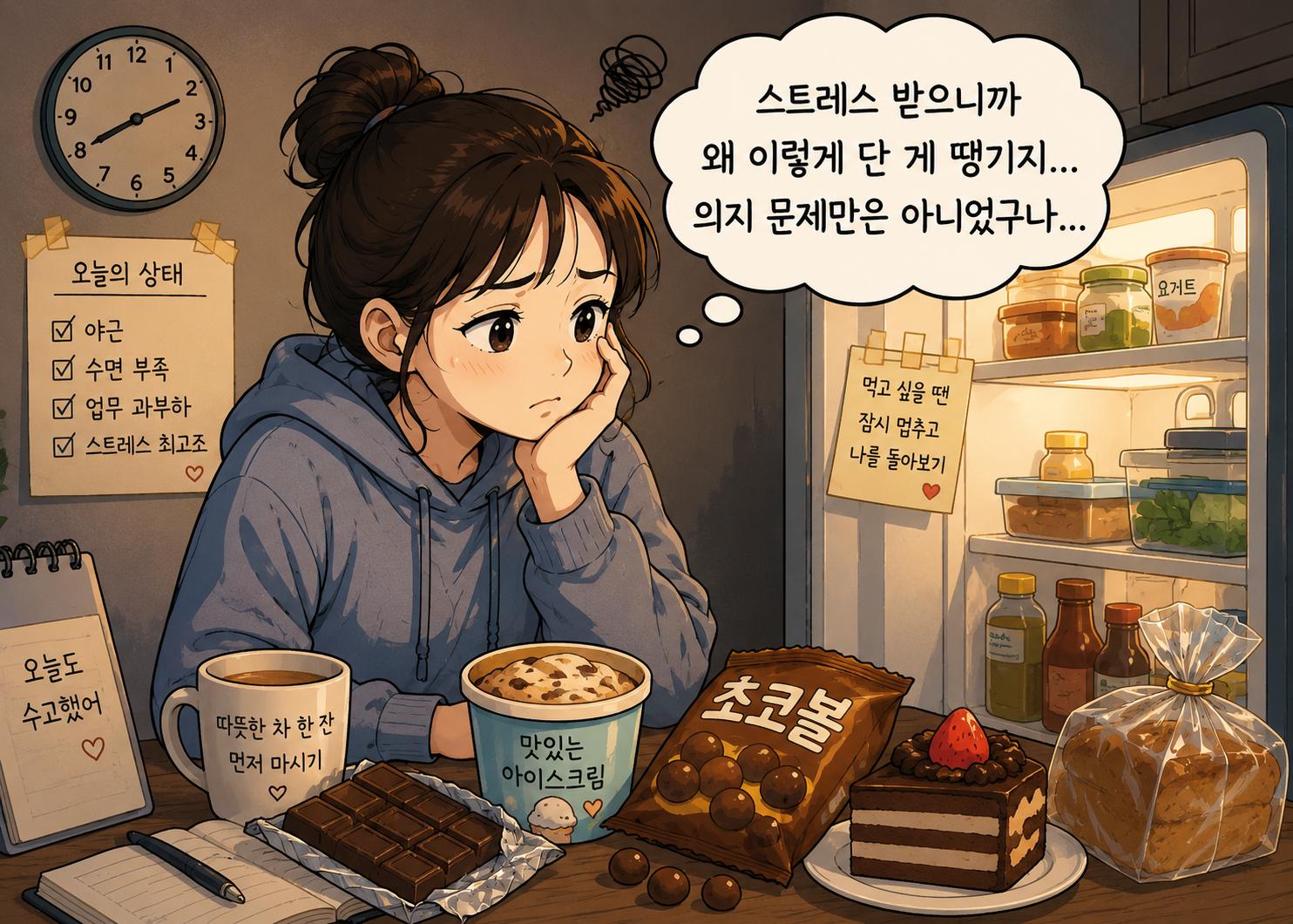스트레스 받으면 단 음식이 당기는 이유 — 의지 문제가 아니었습니다