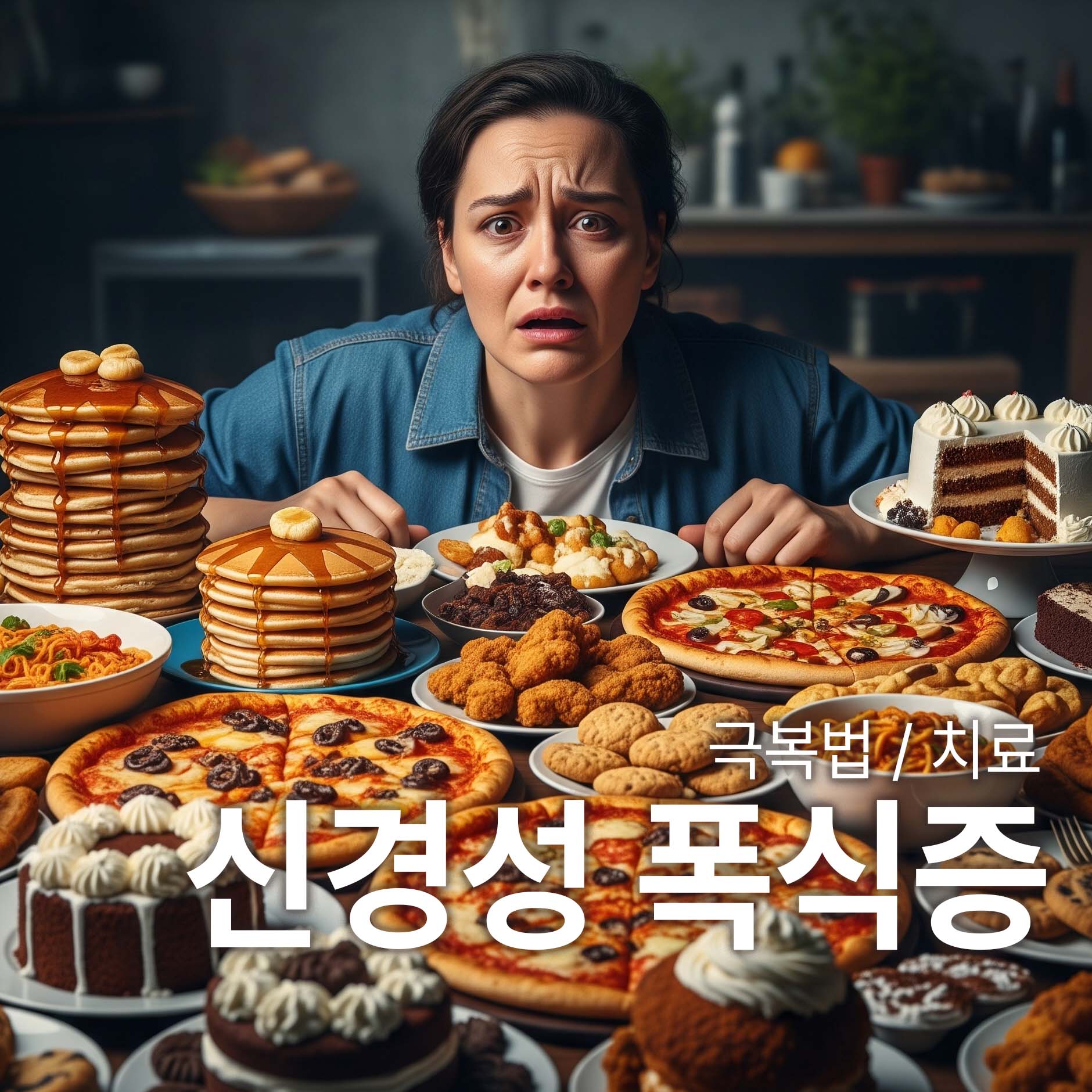 신경성 폭식증으로 고통받는 사람이다. 먹고 싶은 음식을 잔뜩 앞에 쌓아놓고 있다