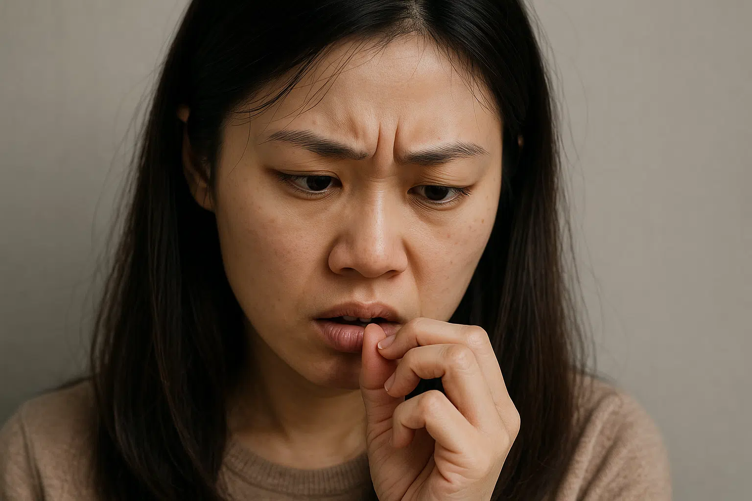 손톱 끝의 작은 거스러미를 집착하듯 바라보다가 물어뜯는 모습