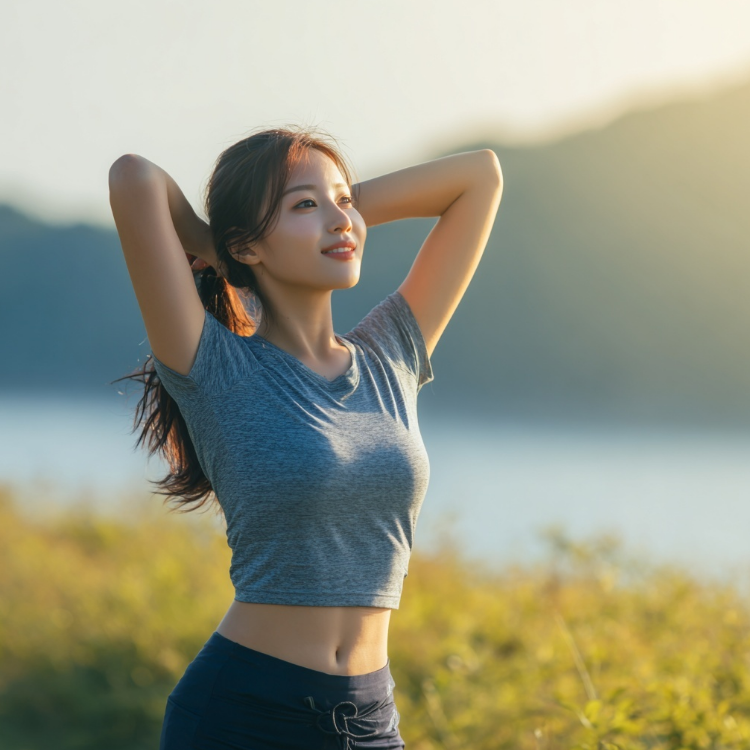 조깅마친후 상쾌해 하는 여성