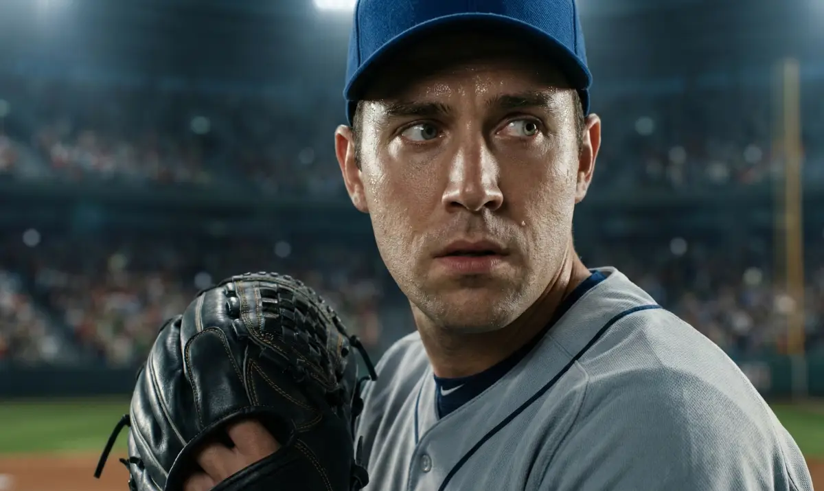 야구규칙 보크가 선언되기 직전, 긴장한 투수의 셋포지션 동작