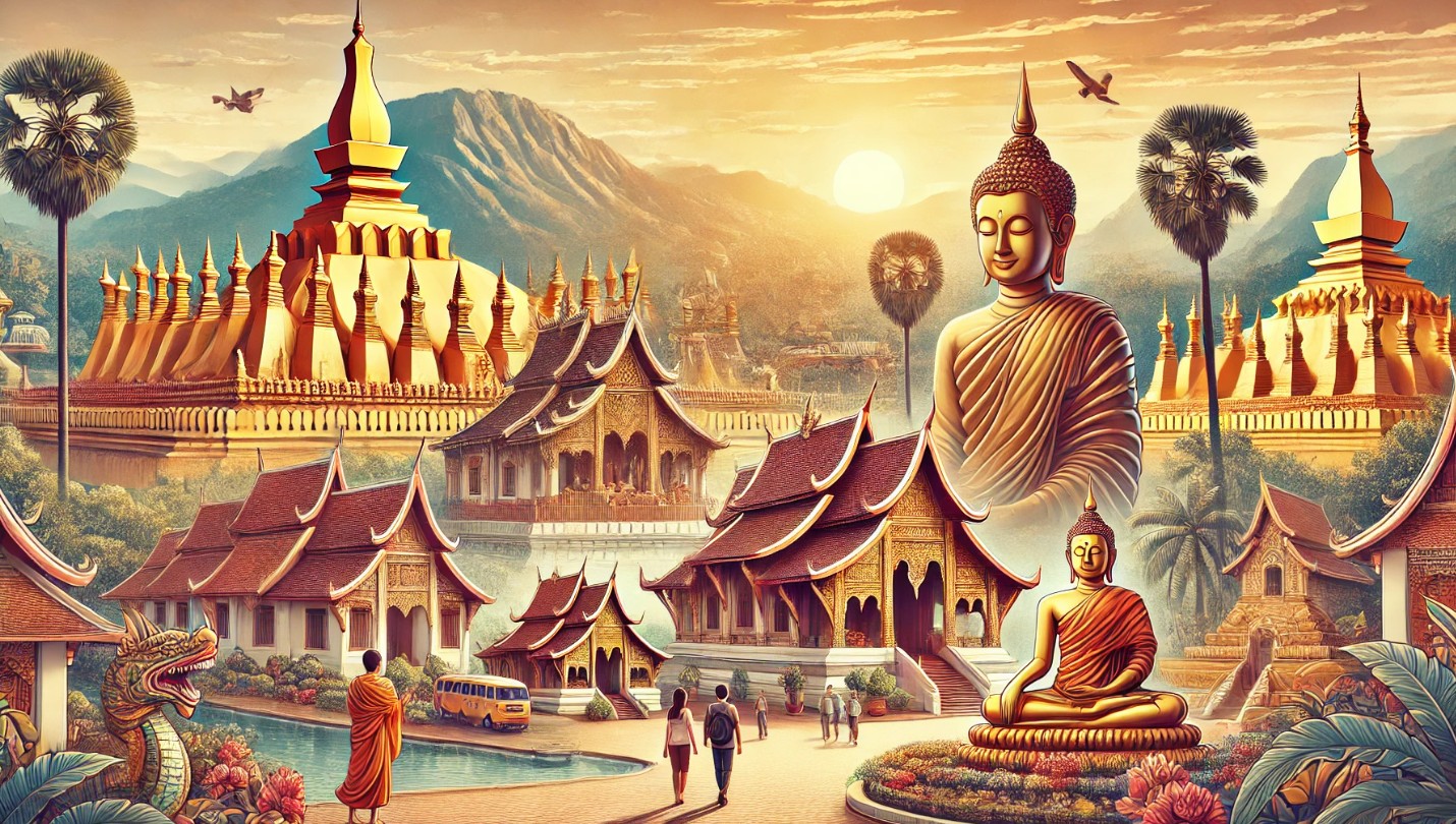 라오스의 대표적인 유적과 사원을 탐방하는 모습을 담은 이미지