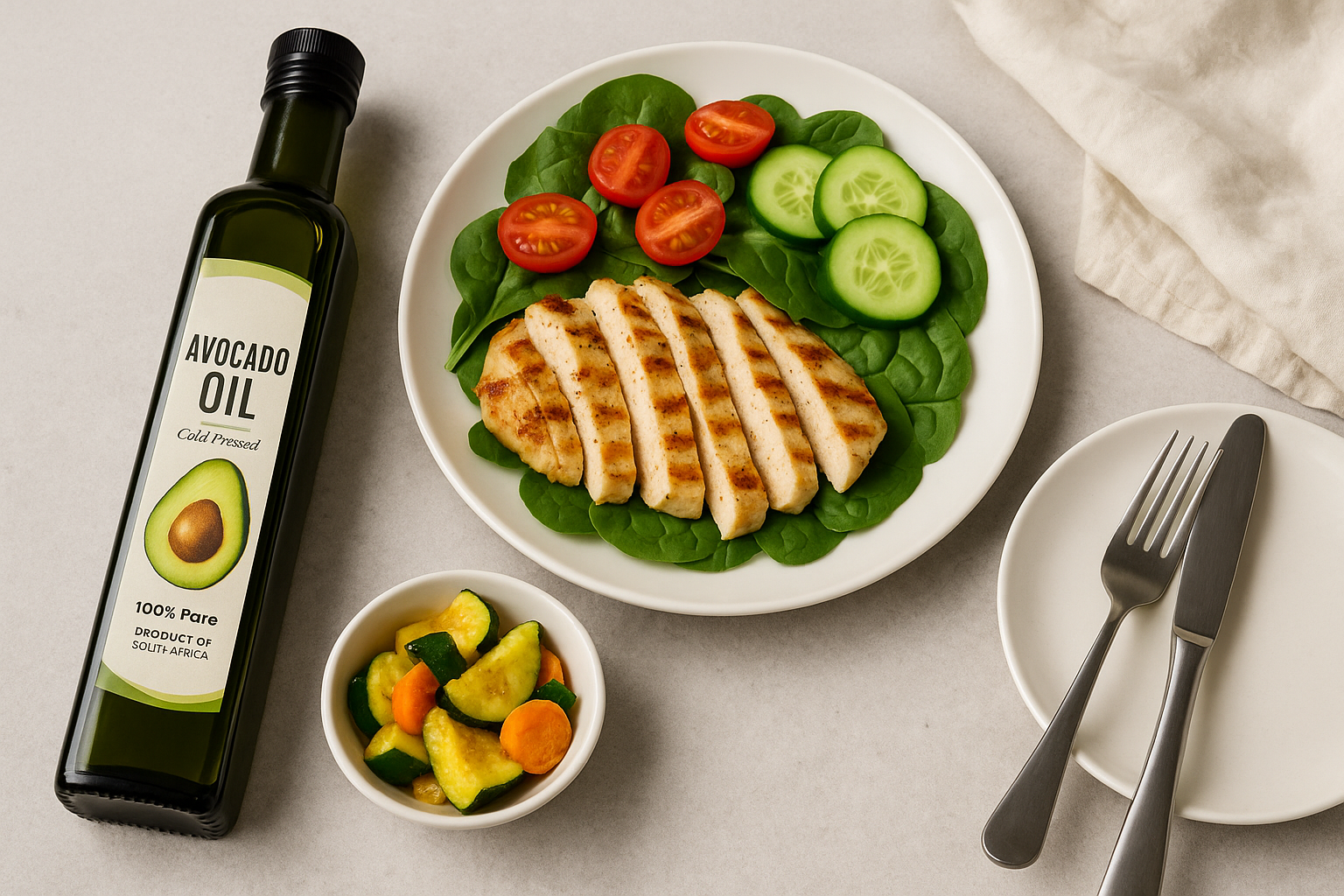 아보카도 오일과 저칼로리 샐러드 요리 세트