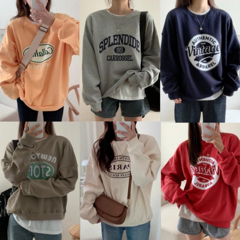 여성 맨투맨 티셔츠 루즈핏 빅사이즈 무지 기모 후드티 봄 가을 겨울 기본 롱 박스티