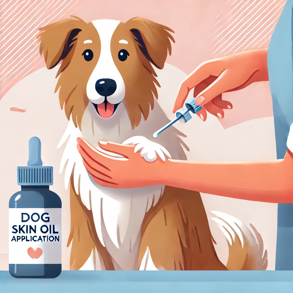 보호자가 강아지 피부에 영양제 오일을 바르는 장면