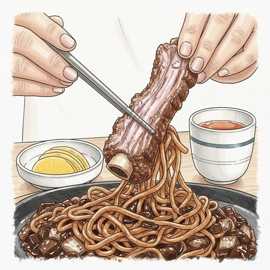 갈비와 짜장면을 함께 맛보는 손길