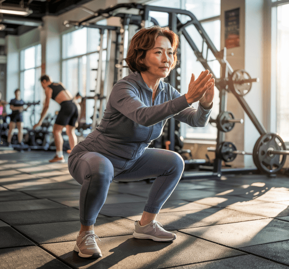 하체 운동중인 50대 여성