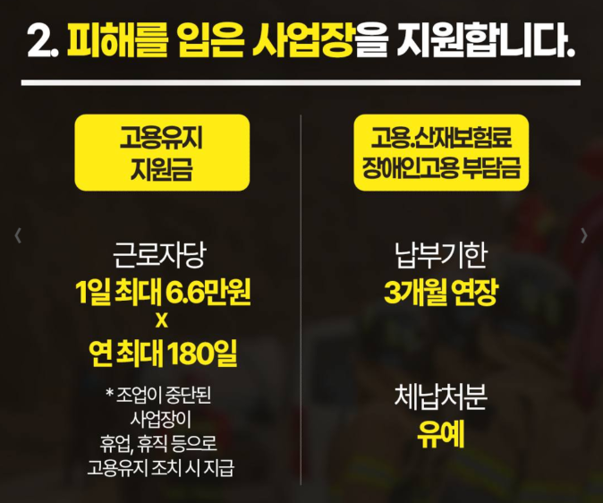 피해를 입은 사업장 지원