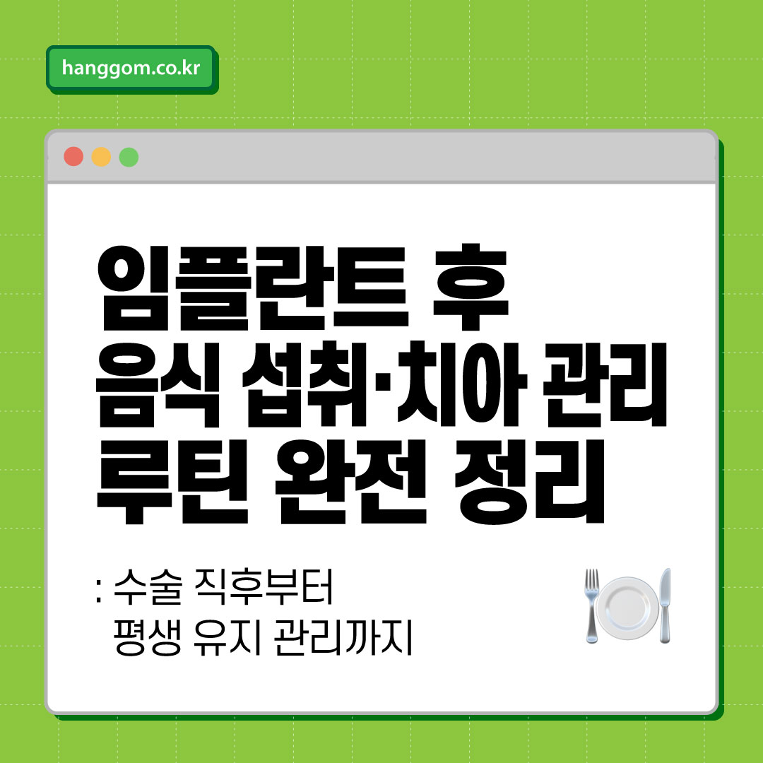 임플란트 후 음식 섭취·치아 관리 루틴 완전 정리: 수술 직후부터 평생 유지 관리까지, 실전 중심 가이드