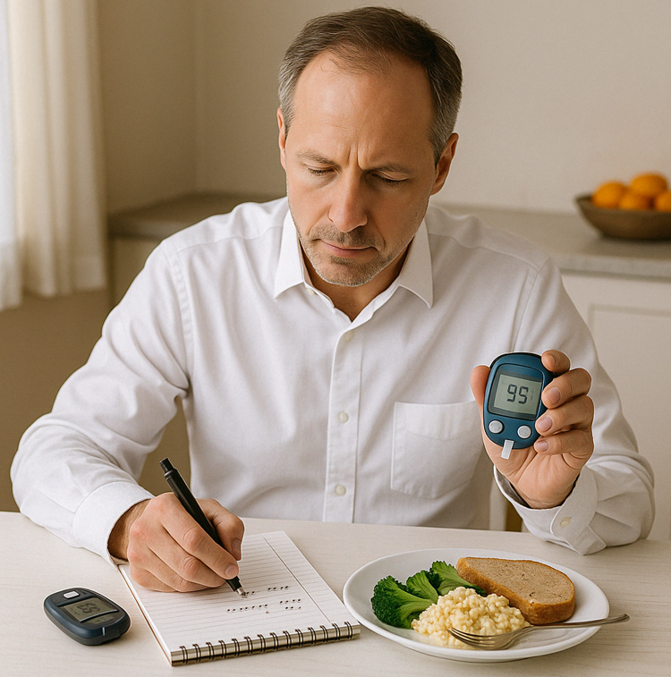 한 남성의 공복혈당 측정모습