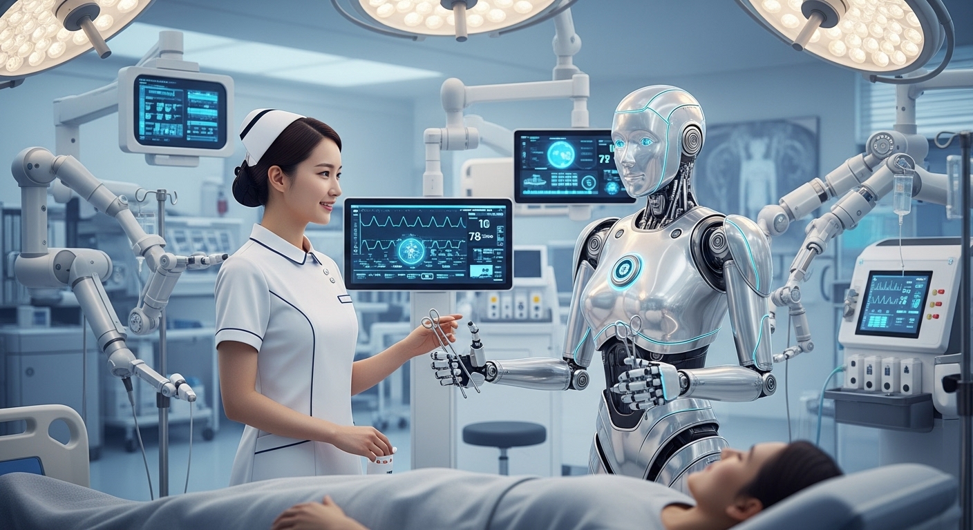 humanoid healthcare robot assists in holding medical instruments