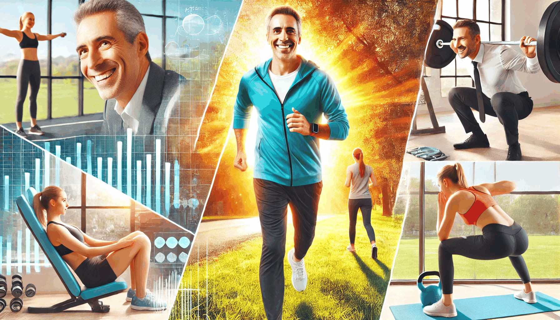 남성과 여성이 다양한 운동을 하고있는 이미지