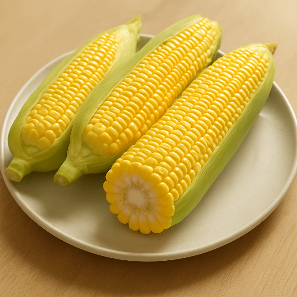 그릇위에 올려진 세개의 초당옥수수