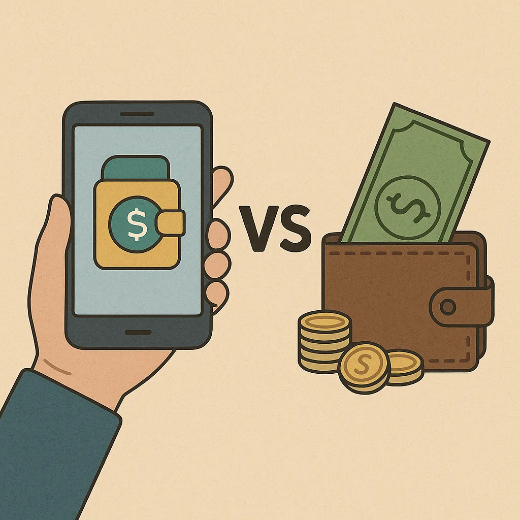 스마트월렛과-현금-지갑의-비교를-표현한-일러스트
