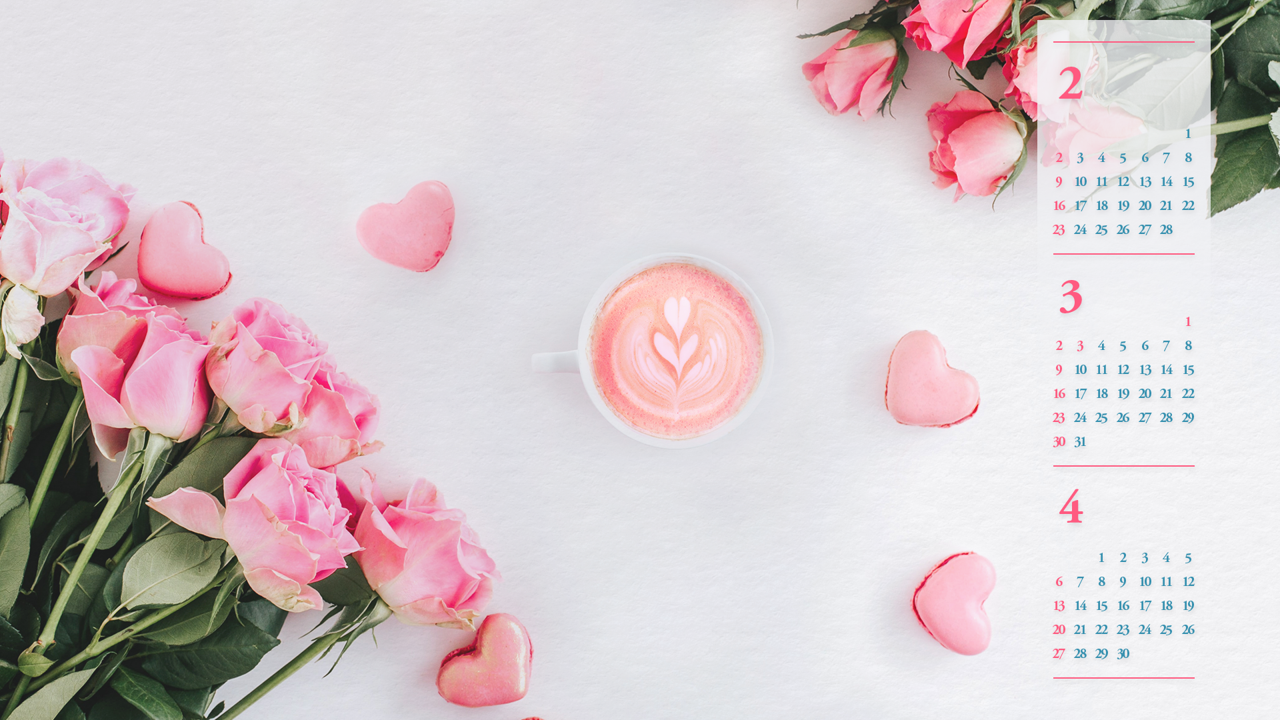 02 분홍 장미와 커피 B - 2025년3월 노트북배경화면