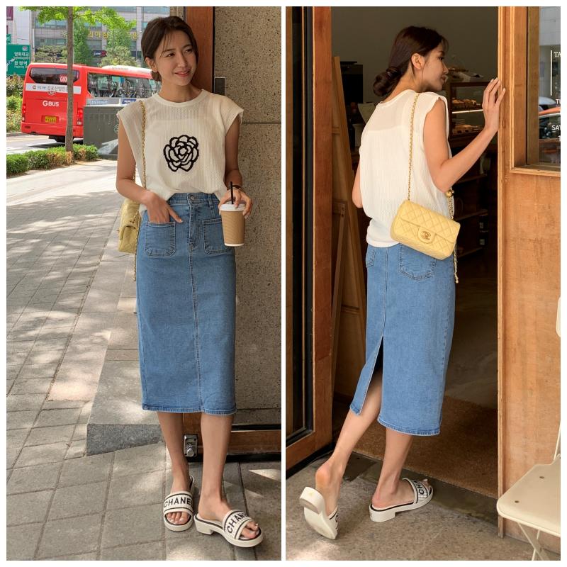 앞포켓 스판 7부 여름 청치마 H라인 데님 스커트