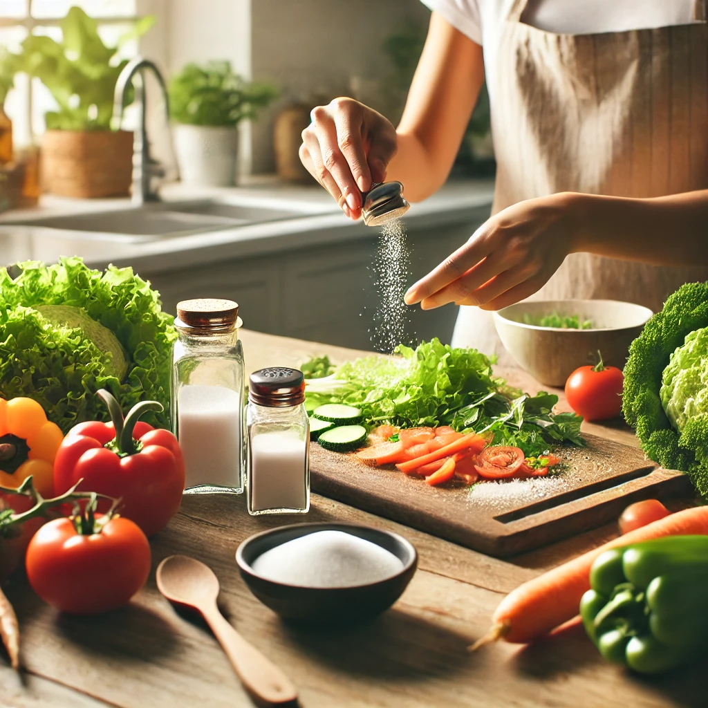 소금을 넣으며 요리하는 모습