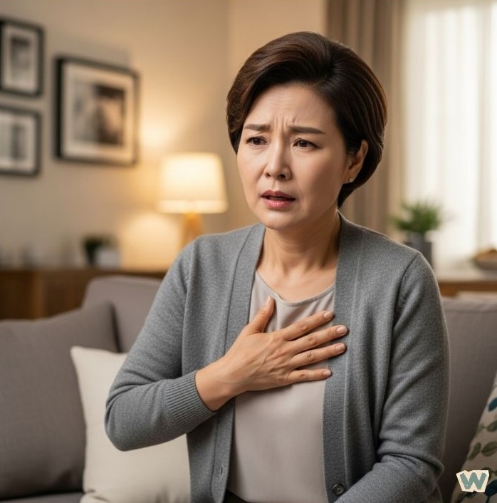 혈관막힘증상-가슴통증-중년여성-심장질환-전조증상 via Gemini