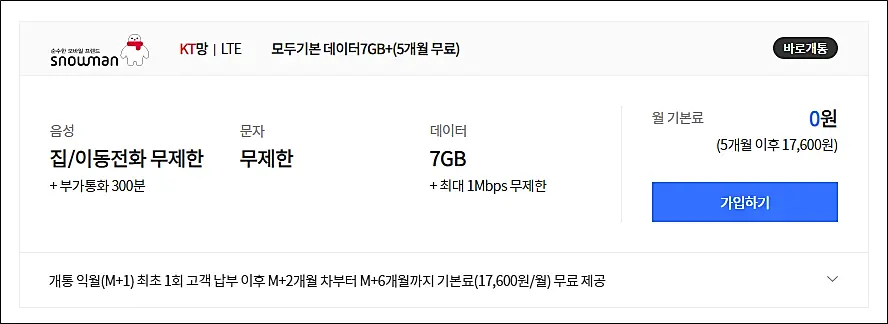 알뜰요금제-스노우맨-추천