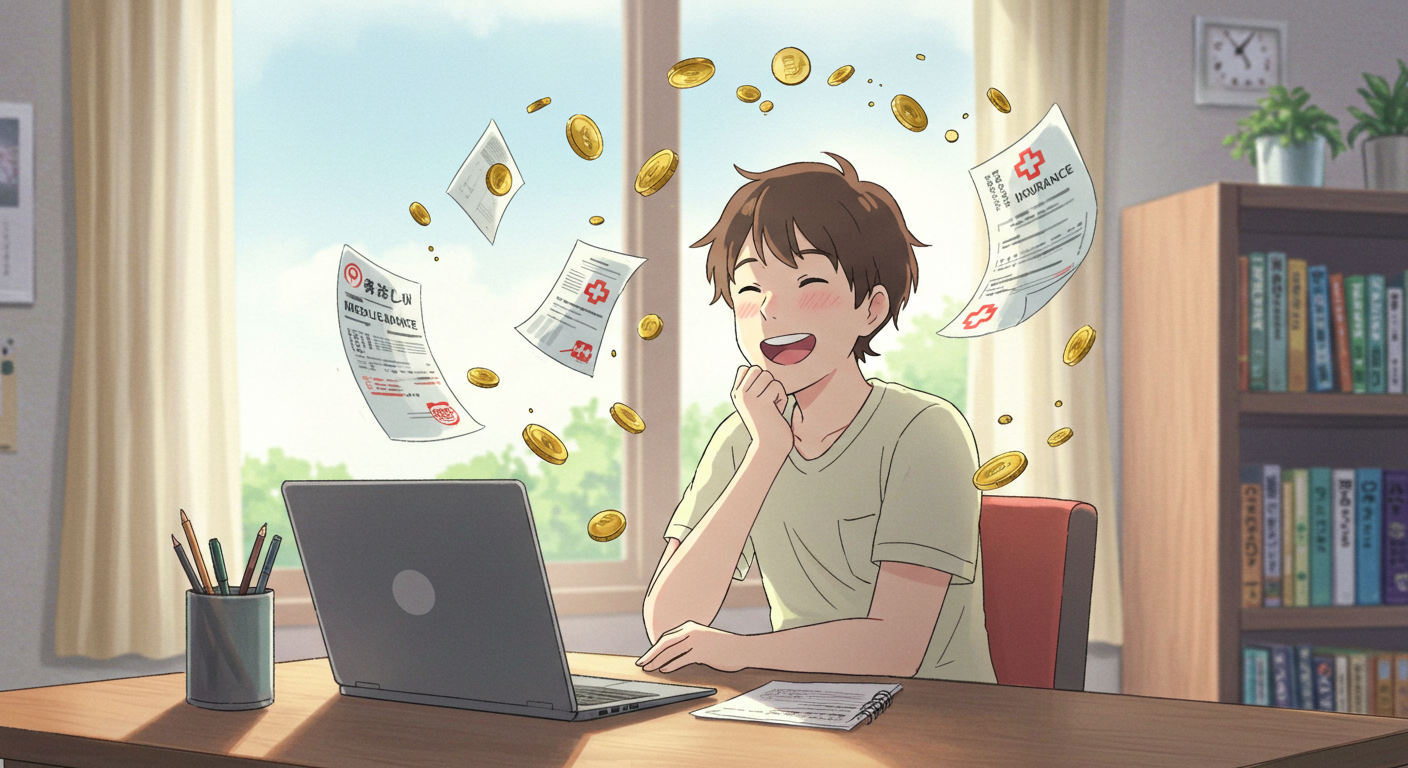 국민건강보험 환급금을 확인하는 사람의 밝은 모습