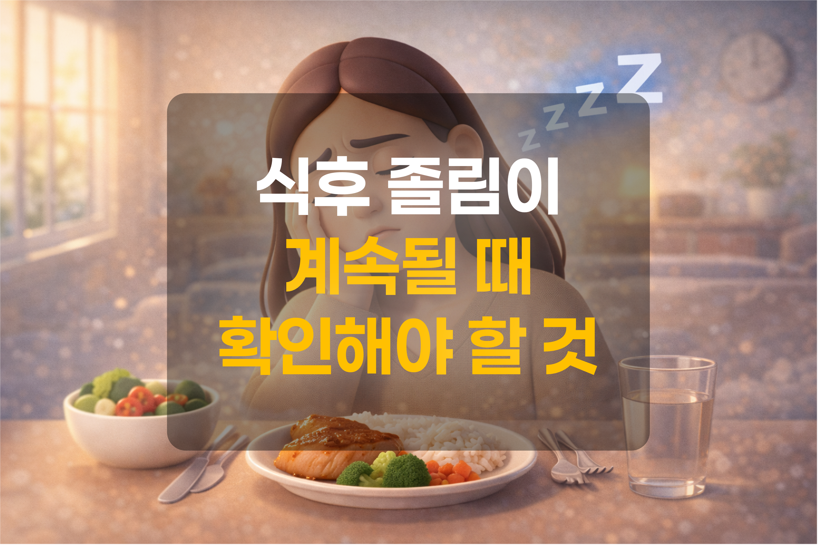 식후 졸림을 겪는 사람을 표현한 그림