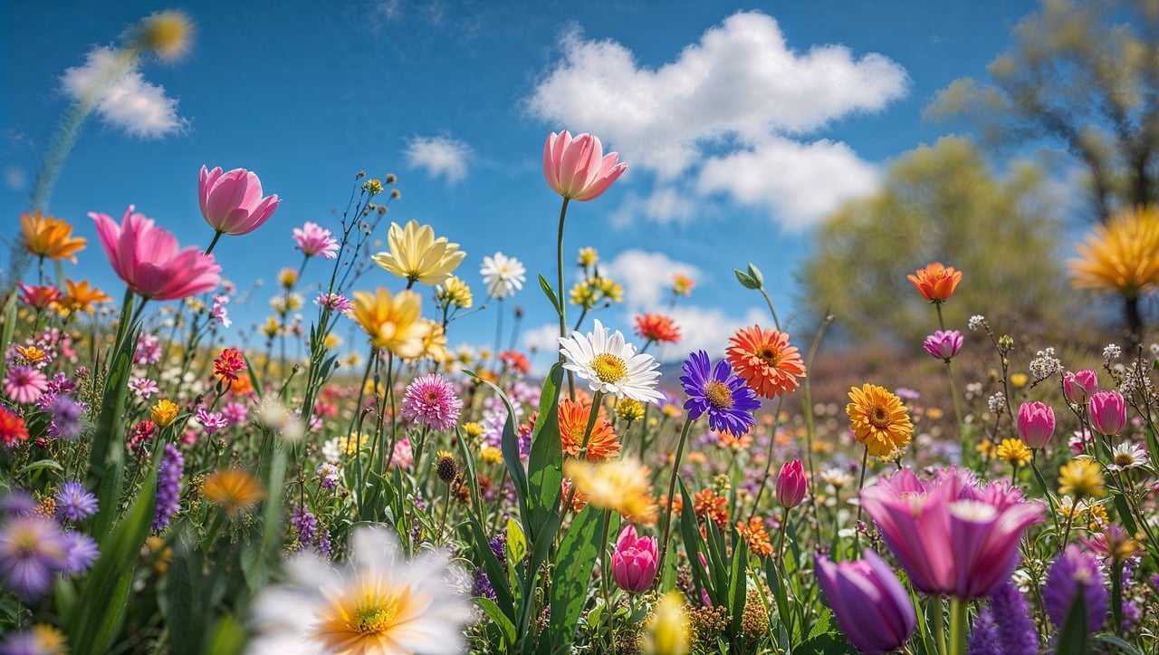 날아다니는 꿈. 꽃. 자유