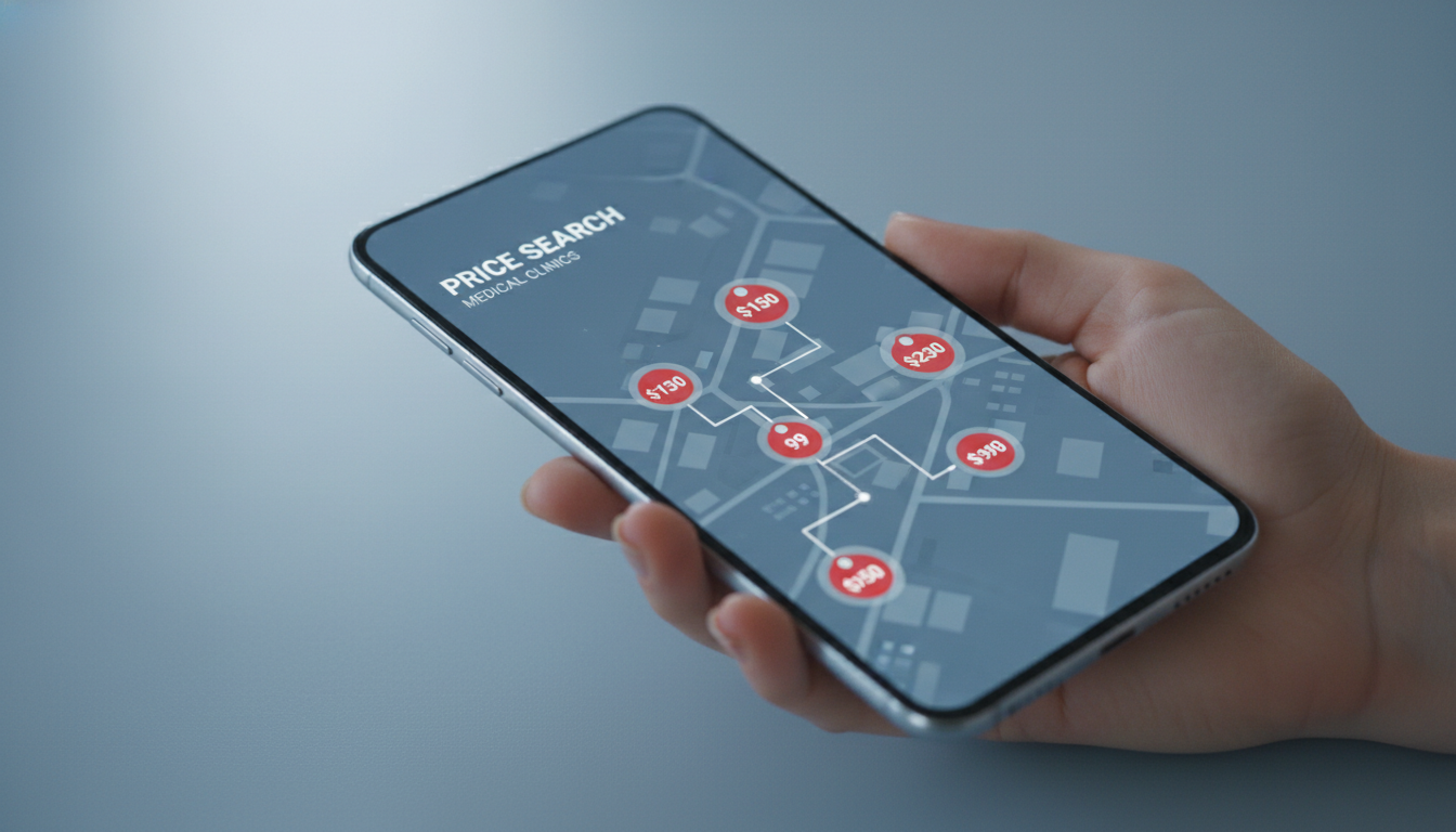 스마트폰으로 병원별 진료비 가격 비교를 검색하는 모습