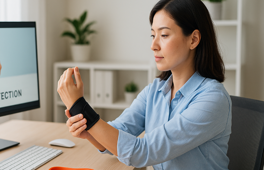 손목 스트레칭하는 직장인