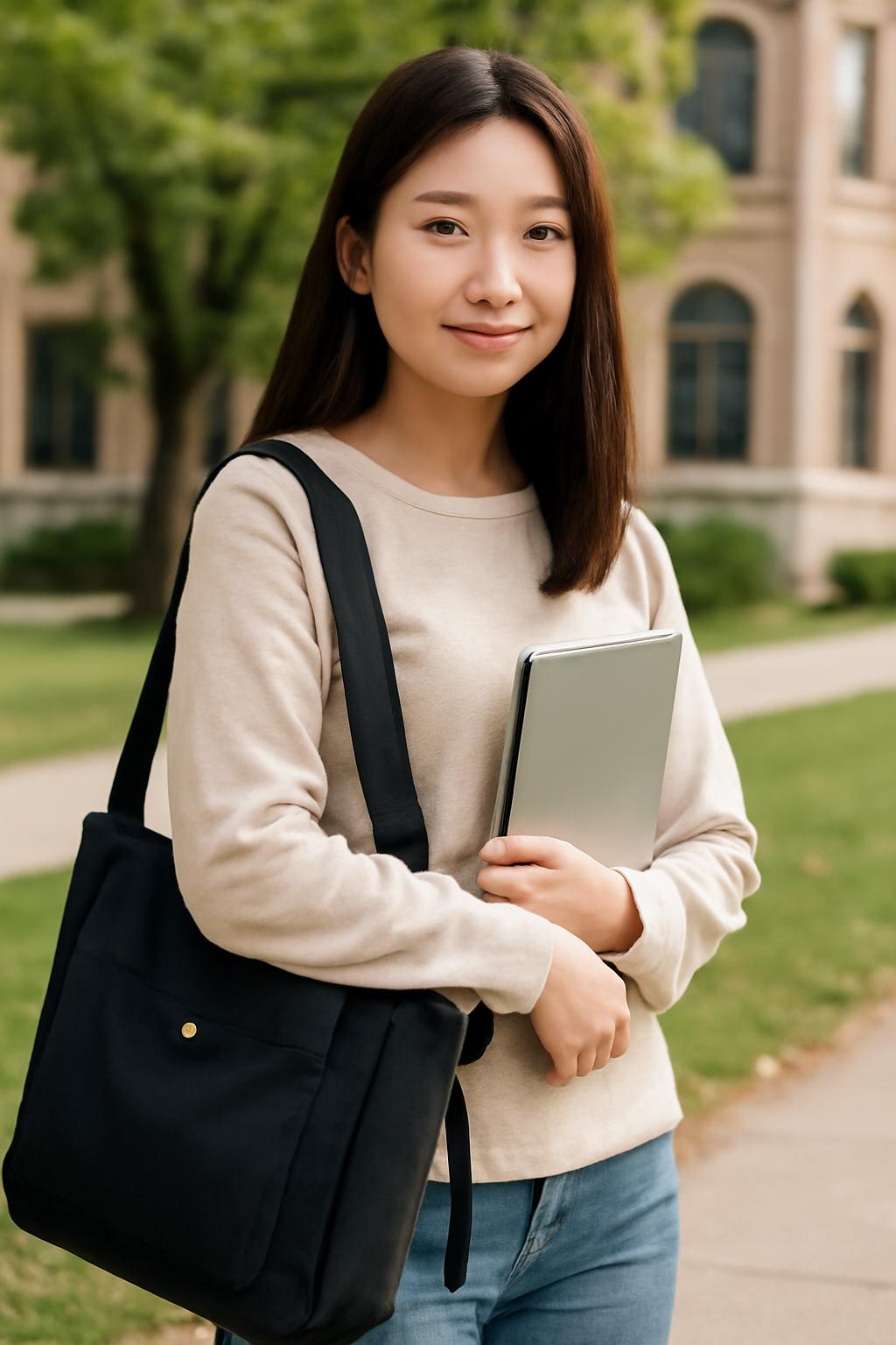 여자 대학생 가방 노트북