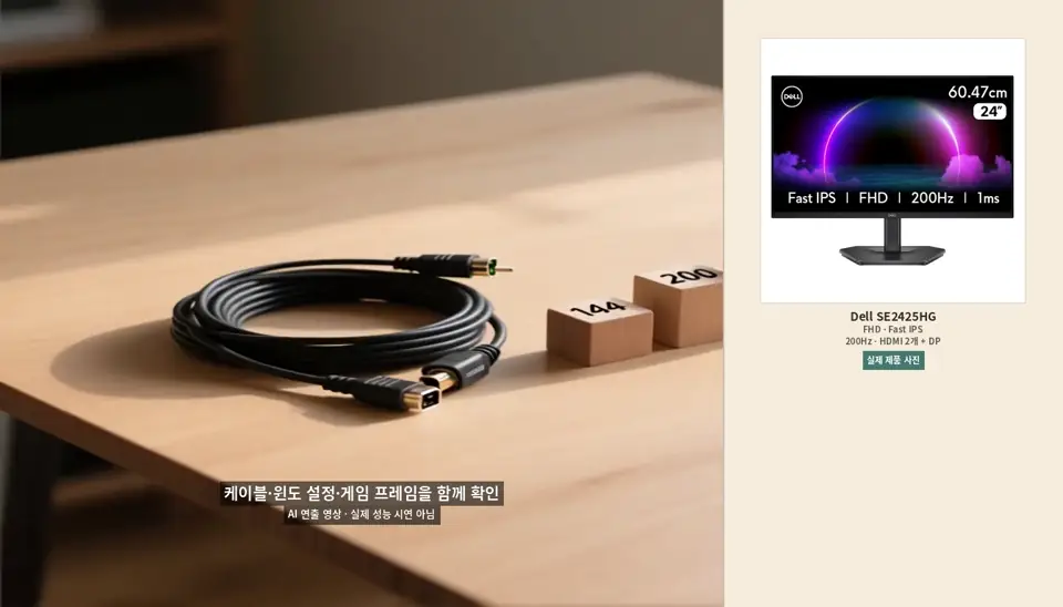 케이블과 게임 프레임 조건을 차례로 확인하는 AI 연출 영상