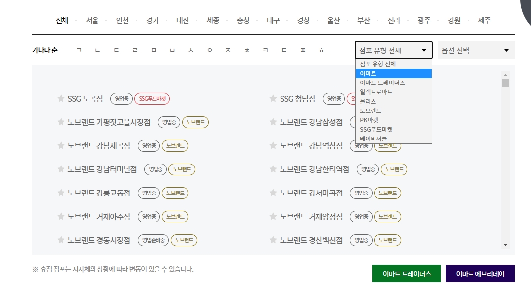 점포 유형에서 이마트 선택